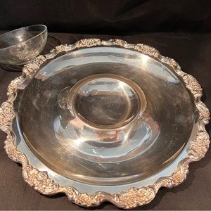 Silver round tray and bowl chips/ dip